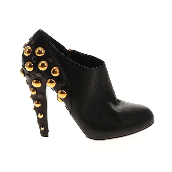 Authentic Gucci Babouska Black Leather Ankle Booties Gold Studded Size 39.5 - Picture 1 of 8